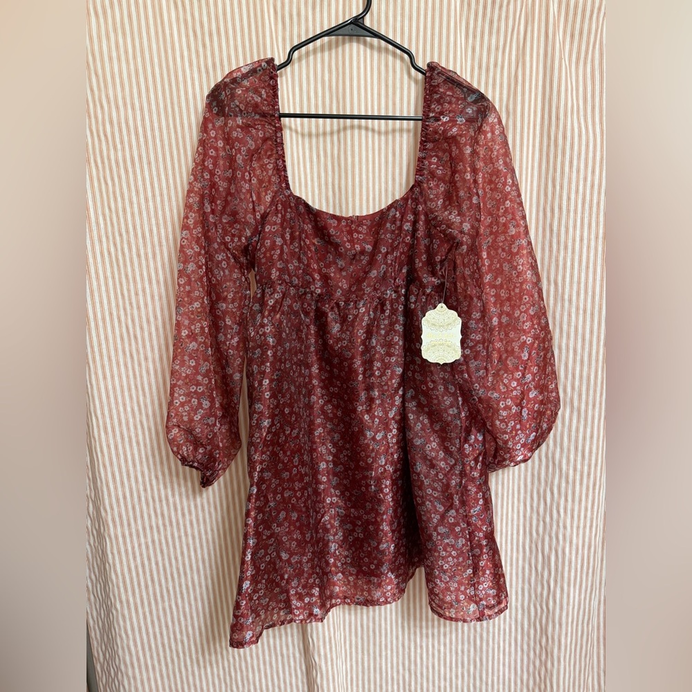 Altar’d State Mini Dress Puff Sleeve size medium NEW WITH TAGS - Picture 2 of 4